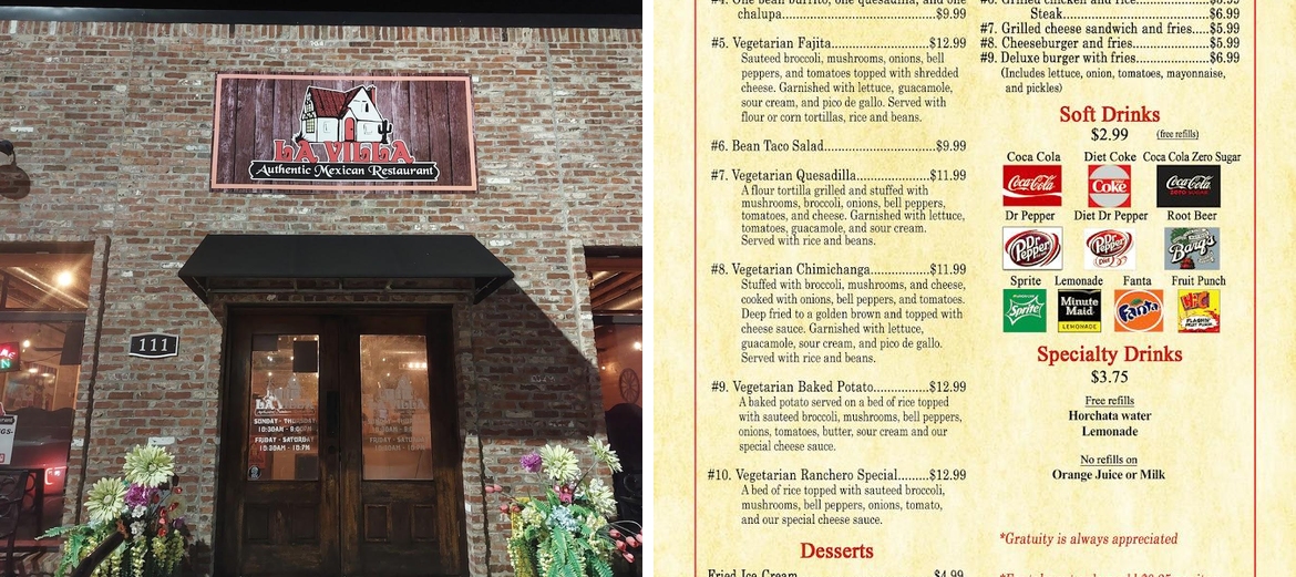 La Villa Mexican Restaurant Menu