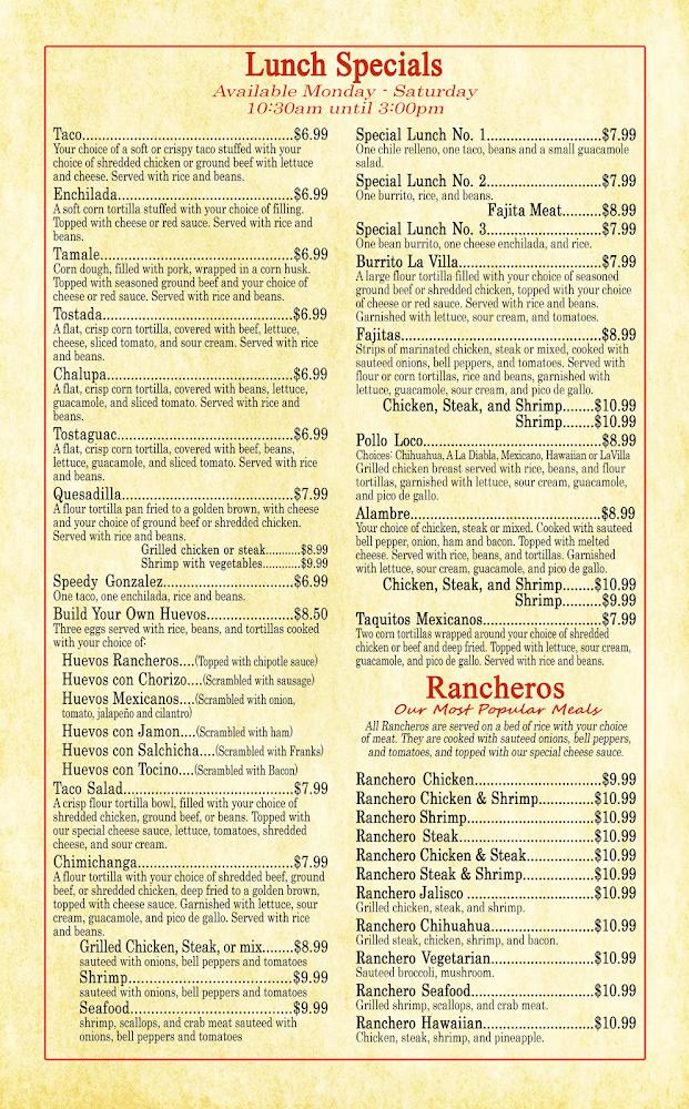 La Villa Mexican Restaurant Menu image 2